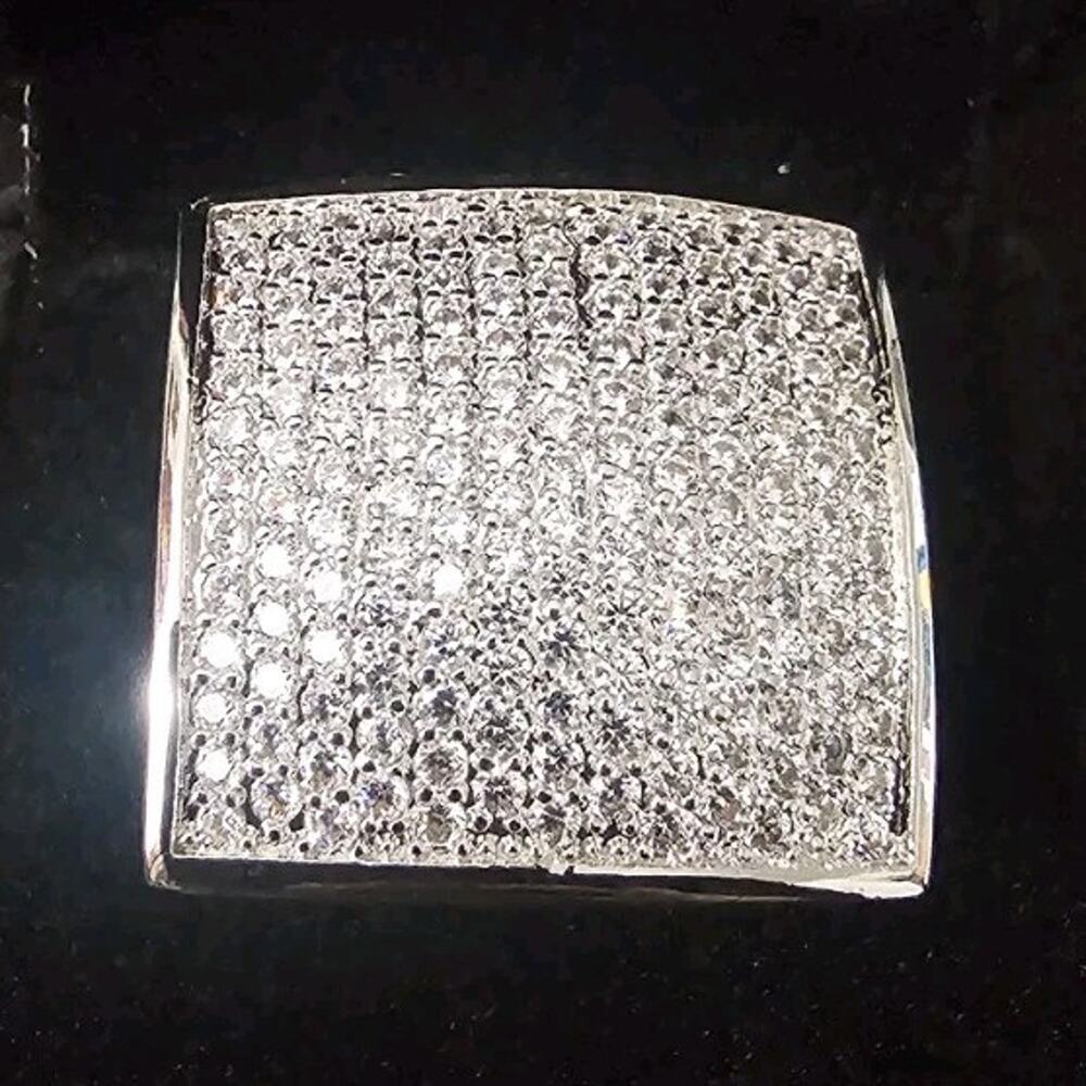 White Gold-Plated brass Men's RiNG SIZE 11 Square Pavé Cubic Zirconia 24.8mm